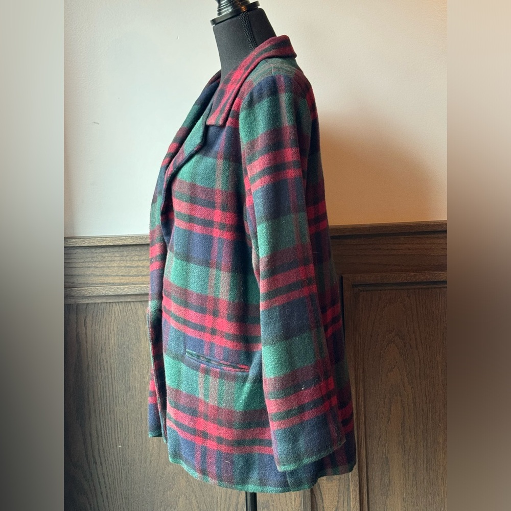 Willowridge vintage red green blue wool blend single button plaid blazer size 16 - Picture 4 of 9